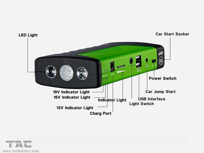 Grüner tragbarer Auto-Sprungs-Starter mit 3 Multifunktions-LED-Lichtfackel/PAS/Röhrenblitz
