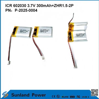 602030 3.7V 300mAh+ZHR1.5-2P Batterie aus ultradünnem Design Flexible Kompatibilität für verschiedene kleine intelligente Geräte Bluetooth-Kopfhörer Tragbare Geräte und tragbare medizinische Ausrüstung