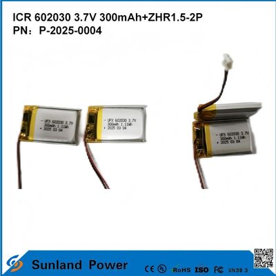 602030 3.7V 300mAh+ZHR1.5-2P Batterie aus ultradünnem Design Flexible Kompatibilität für verschiedene kleine intelligente Geräte Bluetooth-Kopfhörer Tragbare Geräte und tragbare medizinische Ausrüstung