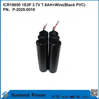 ICR18650 1S3P 3,7V 7,8AH+Draht ((Schwarzer PVC)