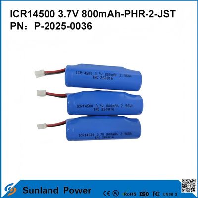 ICR14500 3,7V 800mAh-PHR-2-JST-10mm Drahtbatterie