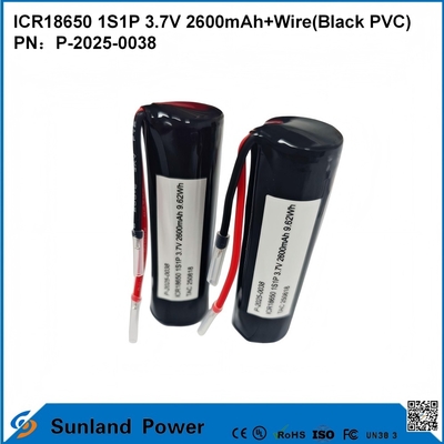 ICR18650 1S1P 3.7V 2600mAh + Draht ((Schwarzer PVC)