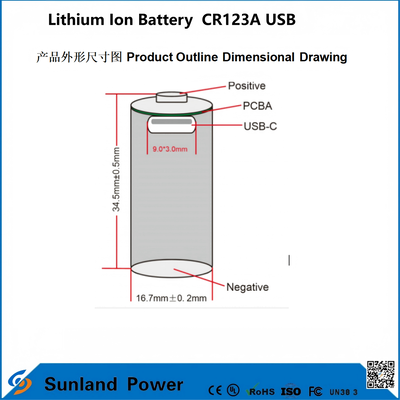 Lithium-Ionen-Batterie CR123A USB für die Herstellung von USB-Wiederaufladbare Lithium-Ionen-Batterien
