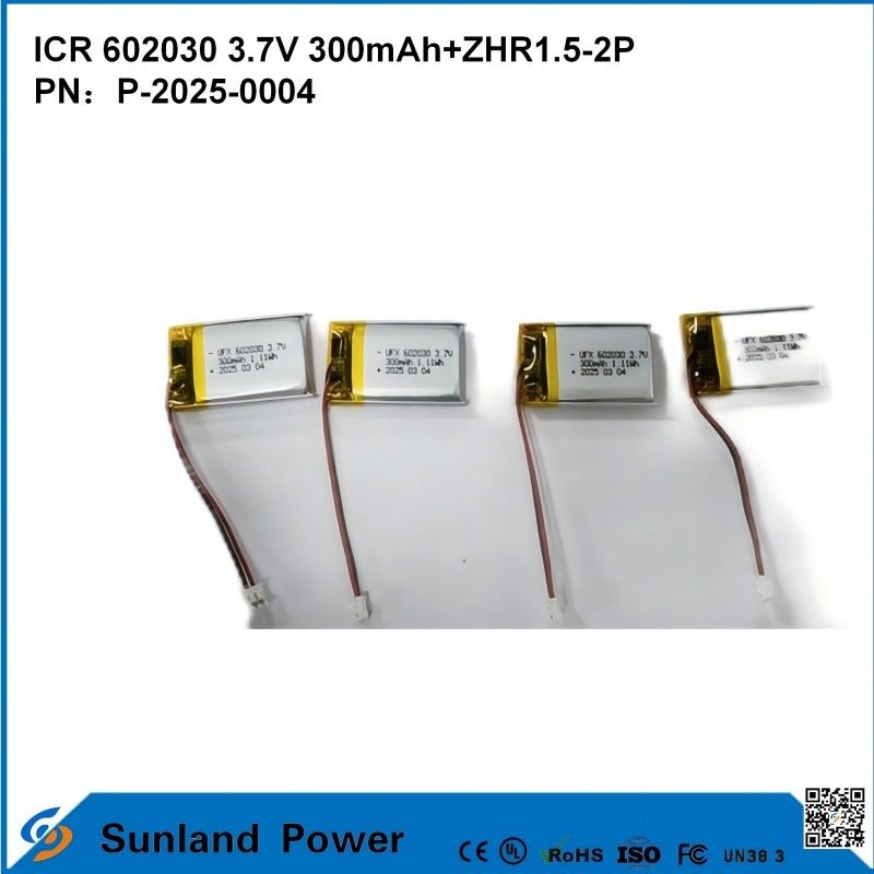 602030 3.7V 300mAh+ZHR1.5-2P Batterie aus ultradünnem Design Flexible Kompatibilität für verschiedene kleine intelligente Geräte Bluetooth-Kopfhörer Tragbare Geräte und tragbare medizinische Ausrüstung