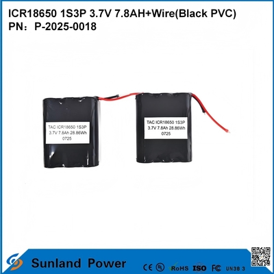 ICR18650 1S3P 3,7V 7,8AH+Draht ((Schwarzer PVC)