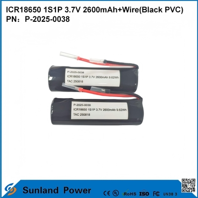 ICR18650 1S1P 3.7V 2600mAh + Draht ((Schwarzer PVC)