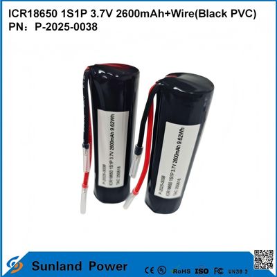 Wiederaufladbarer ICR18650 1S1P 3,7V 2600MAH + KABEL (SCHWARZ PVC) BATTERIE